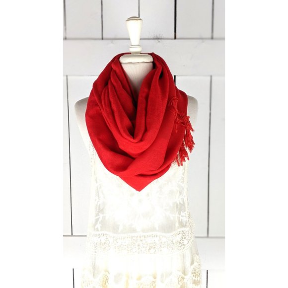 Red paisley pashmina tassel fringe infinity  loop scarf - Picture 4 of 6